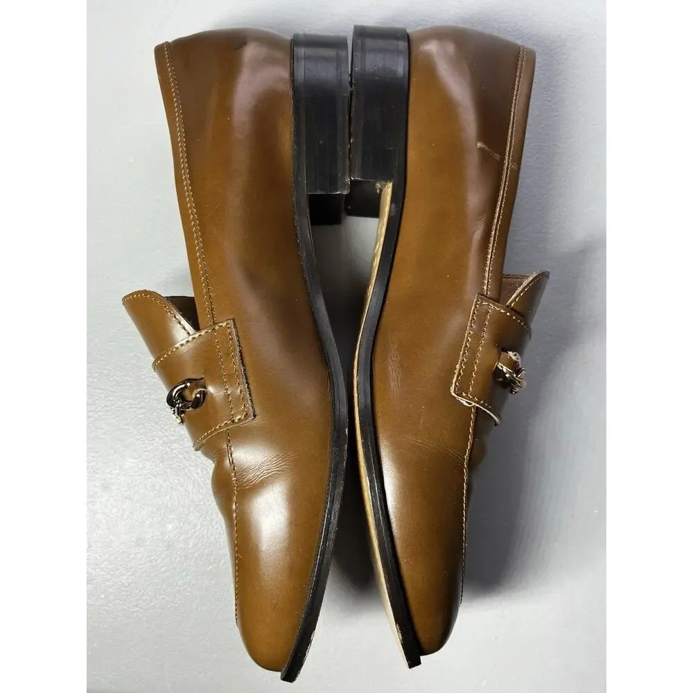 Brown Leather Loafers Dress Shoes Womens 39 Made in Italy 